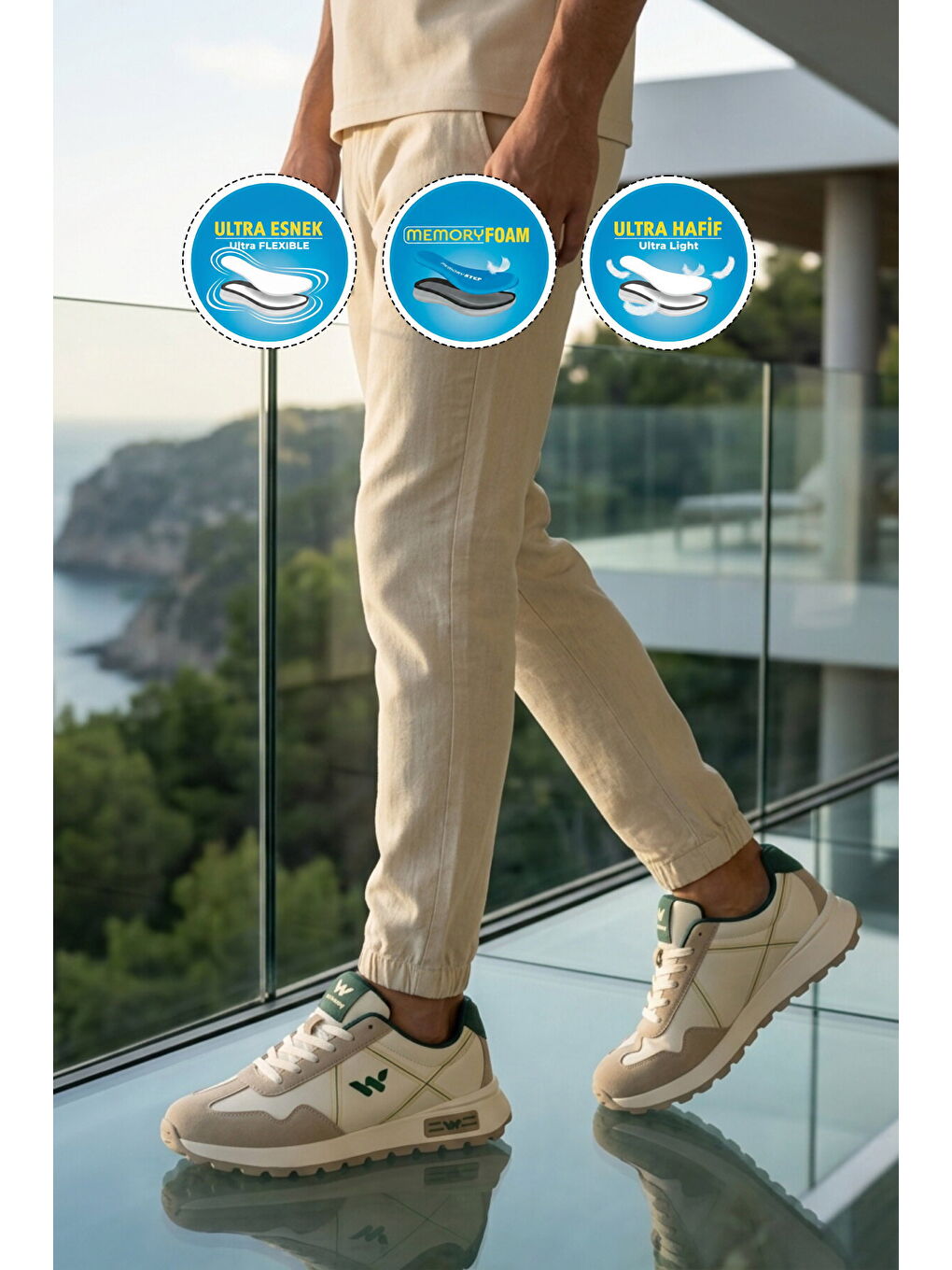 Beyaz Hafızalı Taban Hafif Esnek Unisex Spor Ayakkabı Muveon M-2