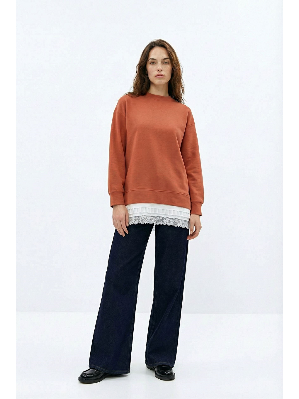 Kahverengi Kiremit-Garni Detaylı Tunik-3