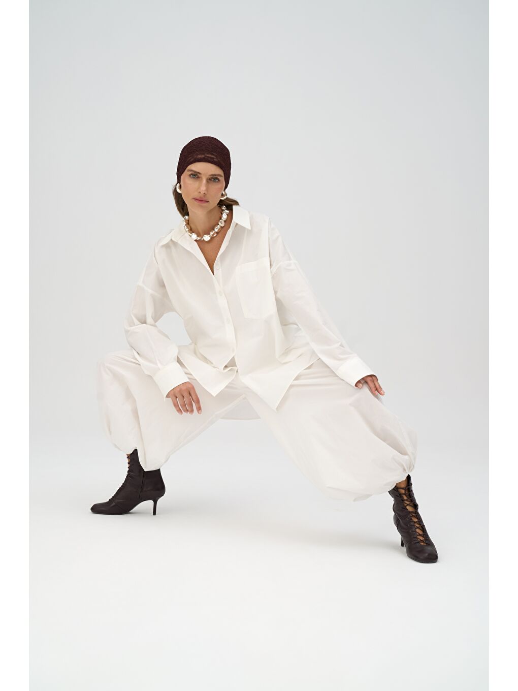 Velora Ekru Poplin Şalvar Pantolon-2