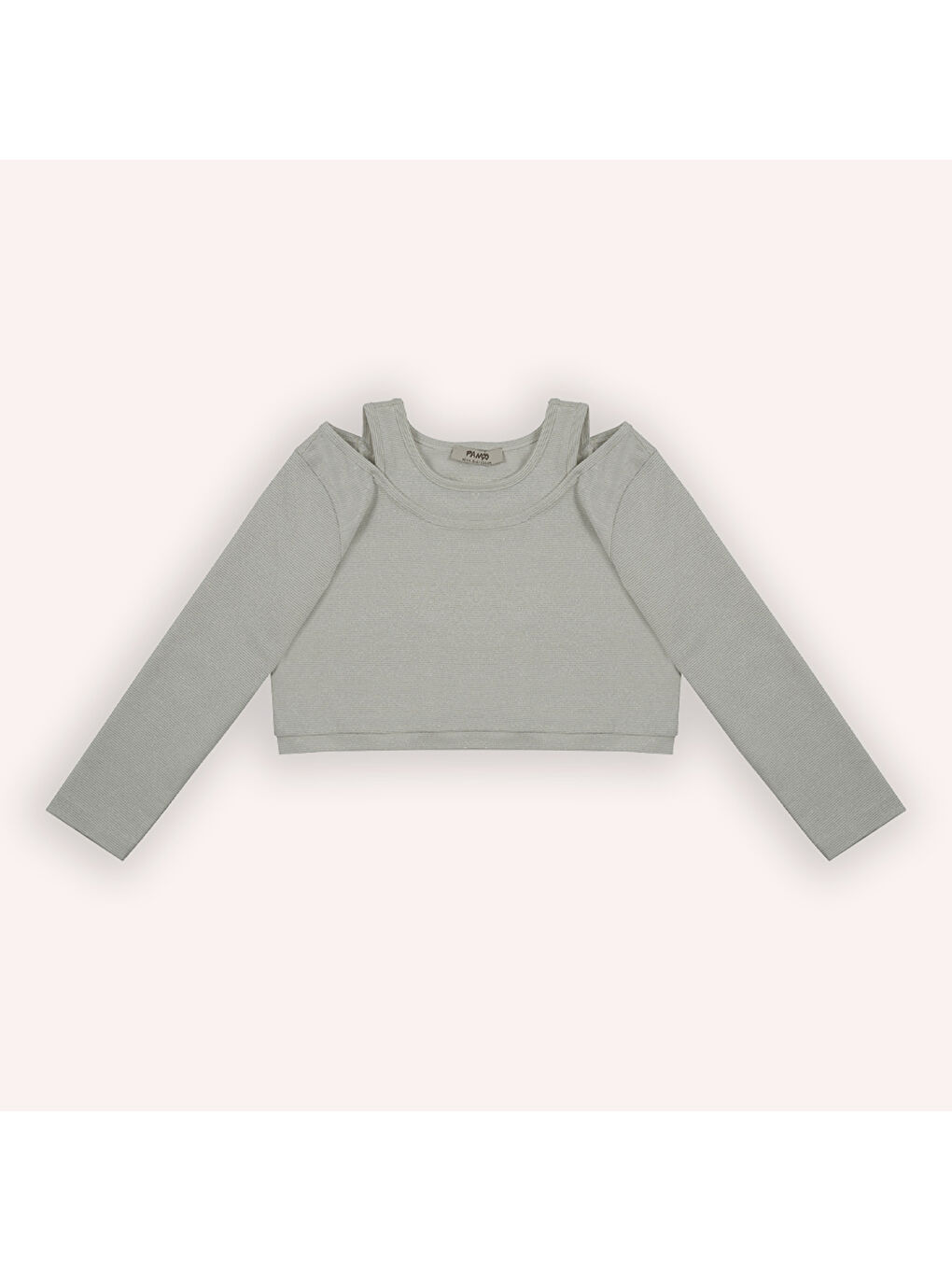 Ekru Kız Çocuk Kolları Pencere Detaylı Tişört-2