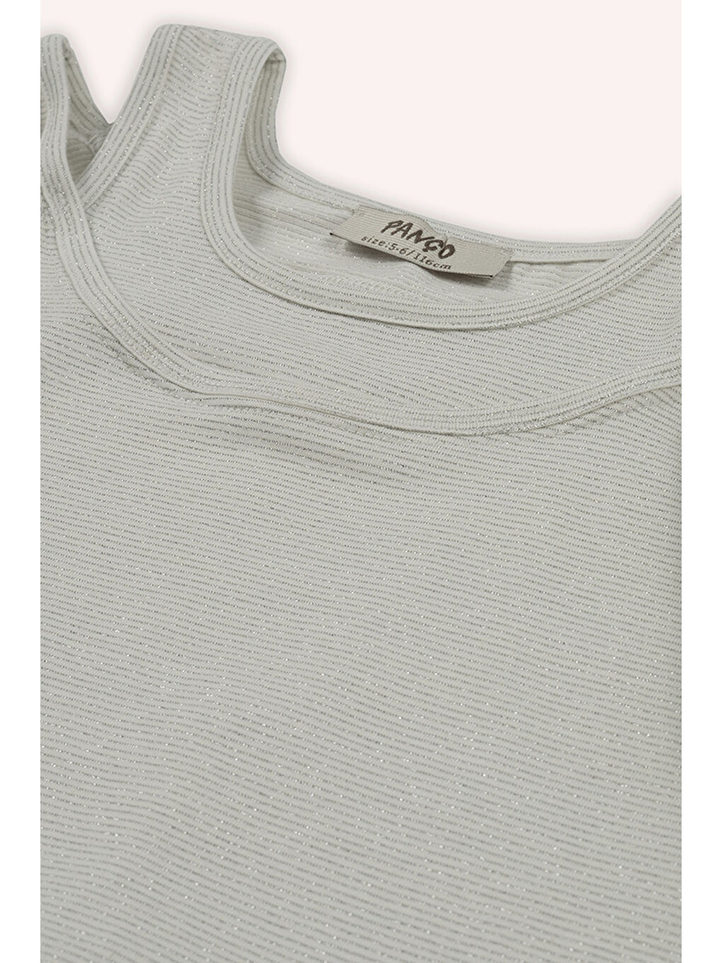 Ekru Kız Çocuk Kolları Pencere Detaylı Tişört-3