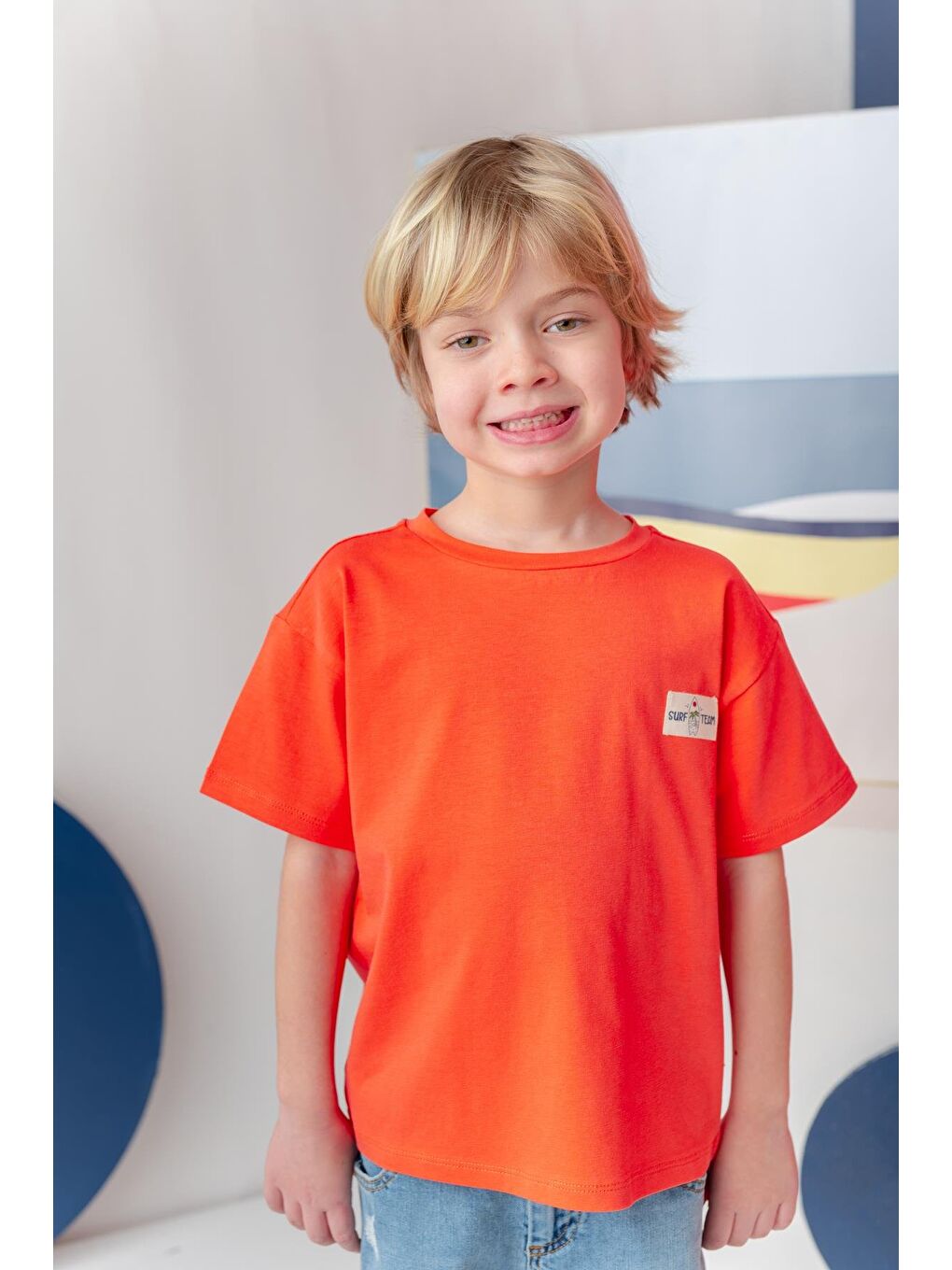 Kırmızı Erkek Çoçuk Sörf Baskılı T-Shirt - Coral