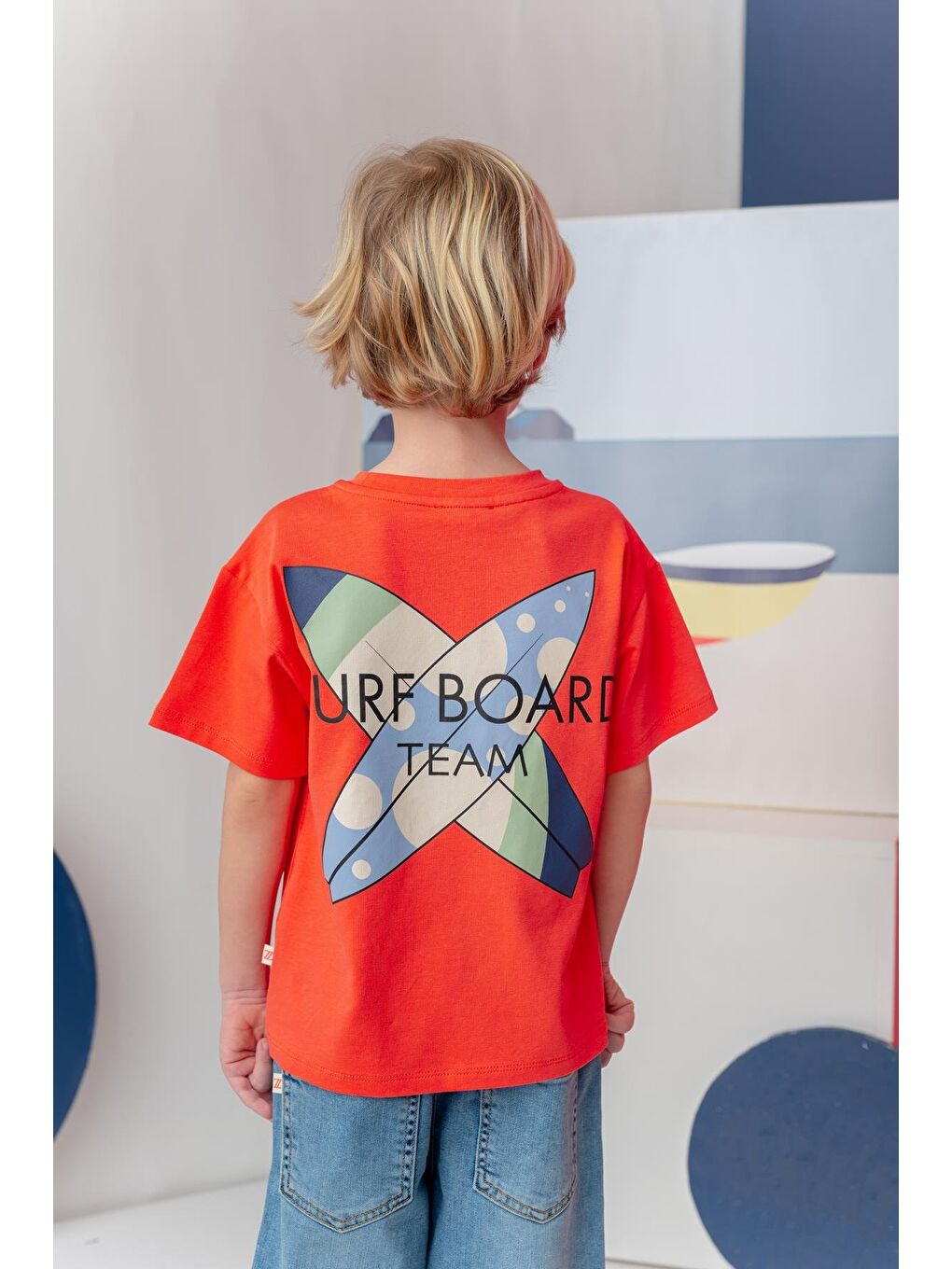 Kırmızı Erkek Çoçuk Sörf Baskılı T-Shirt - Coral-1