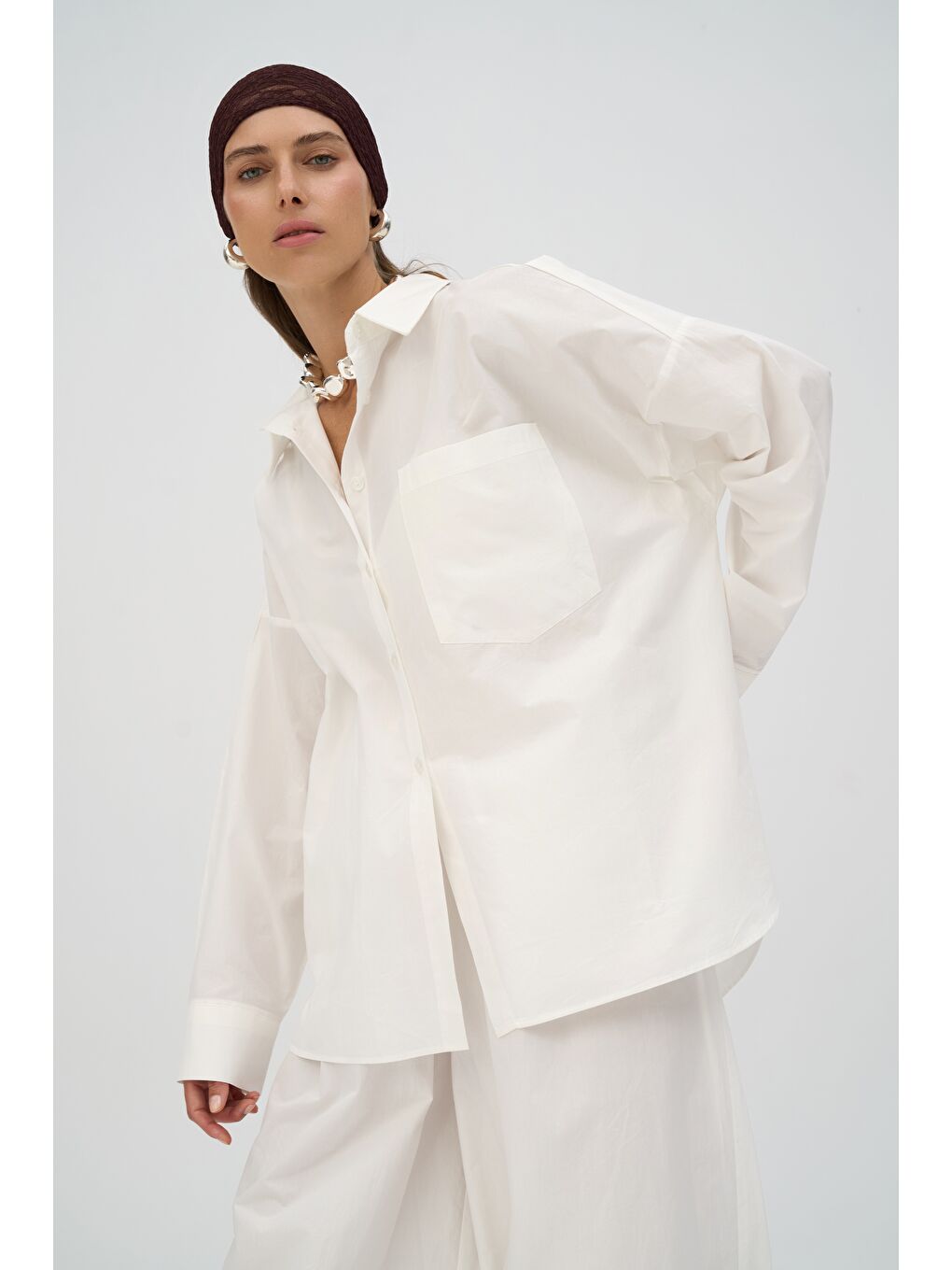 Velora Ekru Poplin Şalvar Pantolon-5