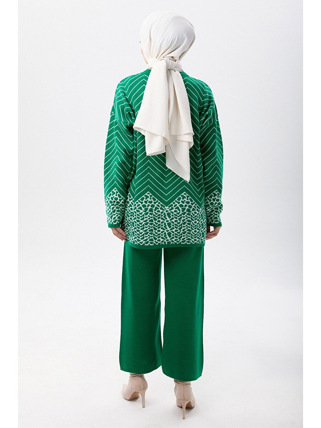 Bisiklet Yaka Kadın Yeşil Triko Takım - 23777-3