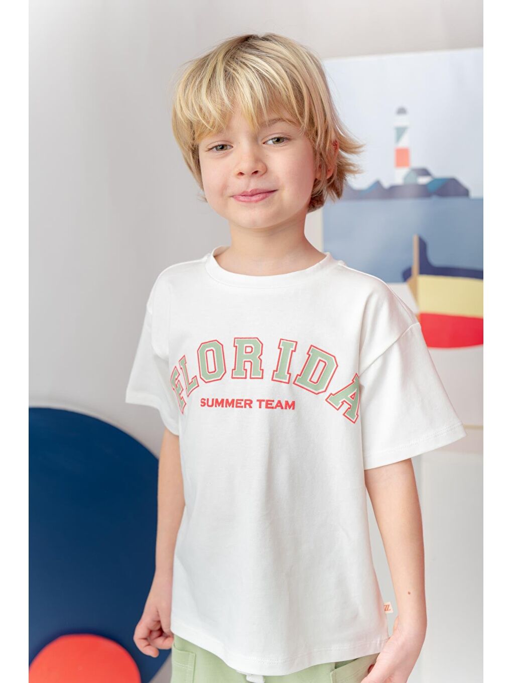 Erkek Çocuk Florida Baskılı T-Shirt - Ekru