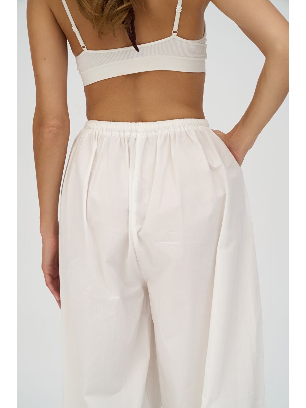 Velora Ekru Poplin Şalvar Pantolon-7