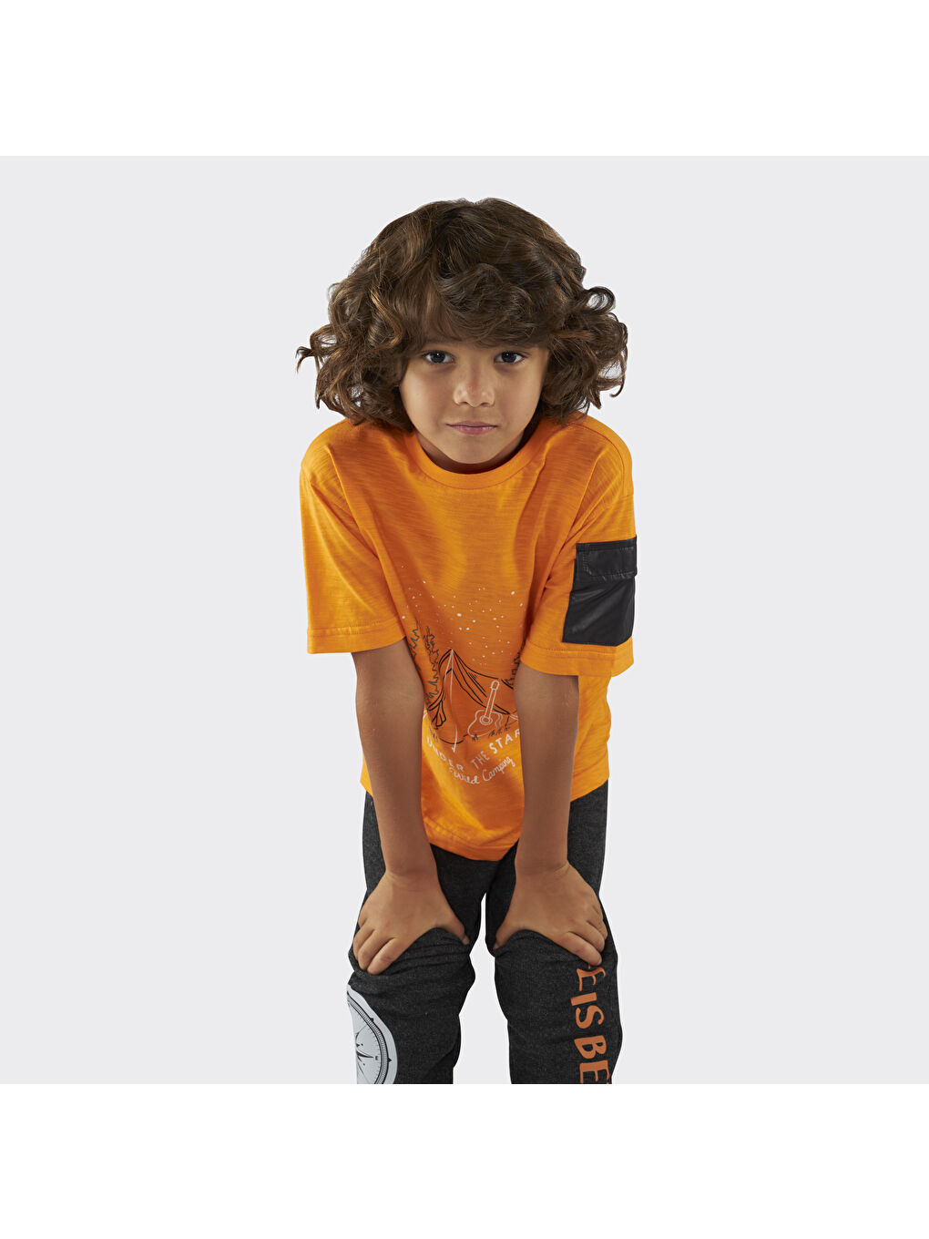 Turuncu Erkek Çocuk Baskı Detaylı Tişört-2