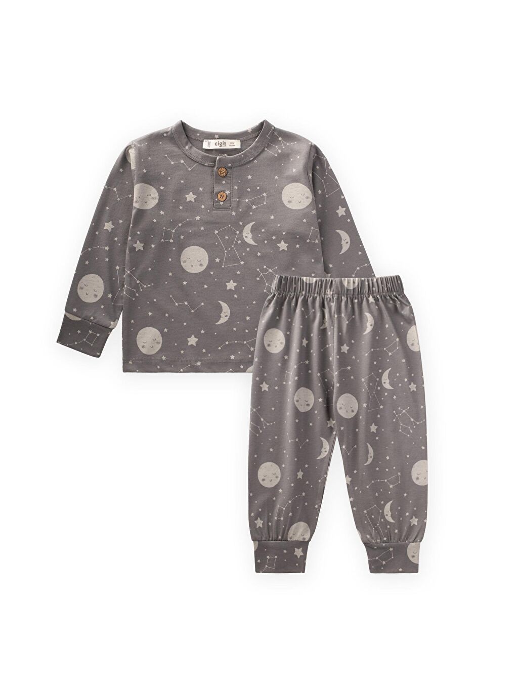 Baskılı Pijama Takım 1-8 Yaş Gri