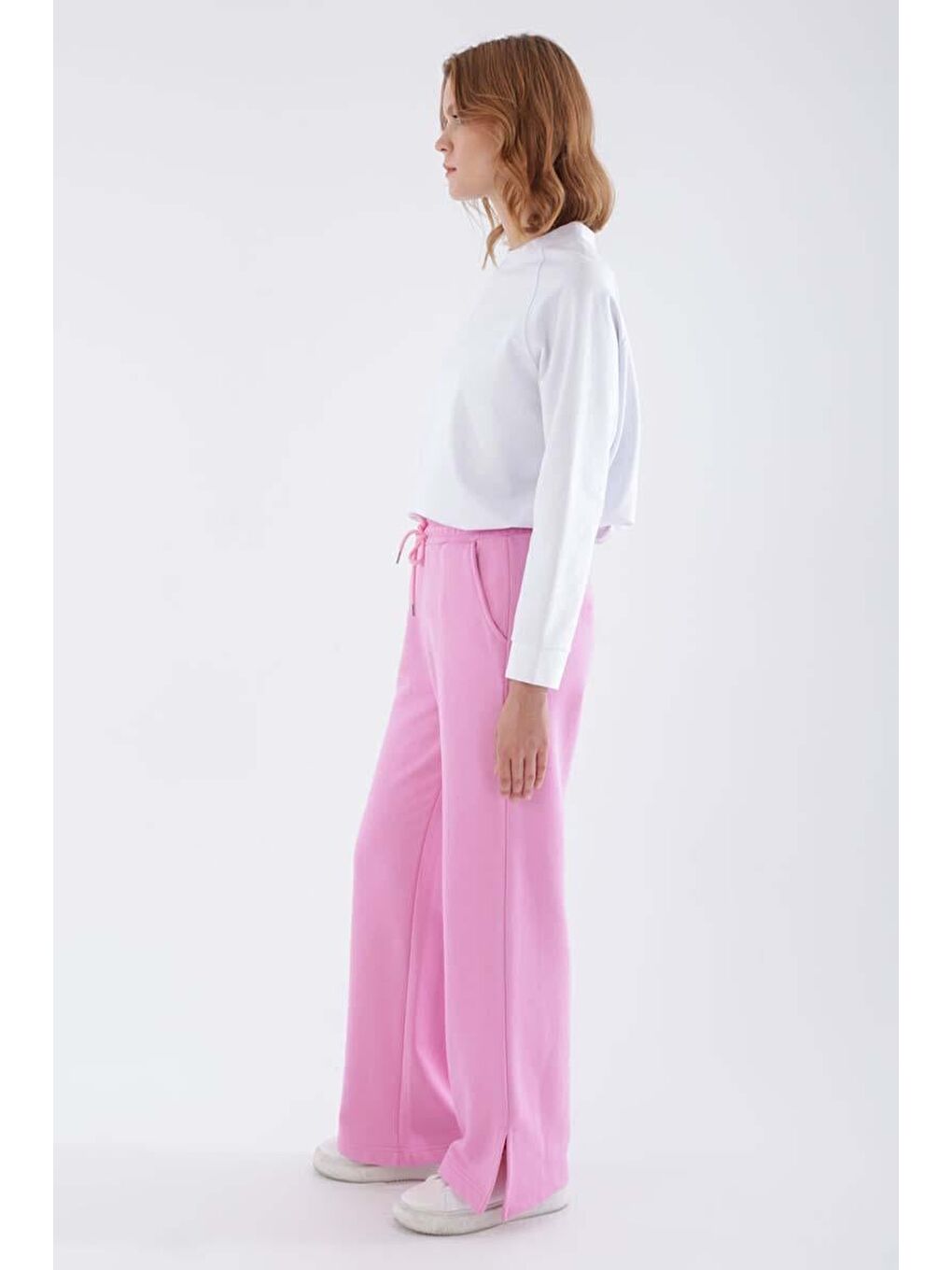 Pembe-Paçası Yırtmaçlı Eşofman Altı-2