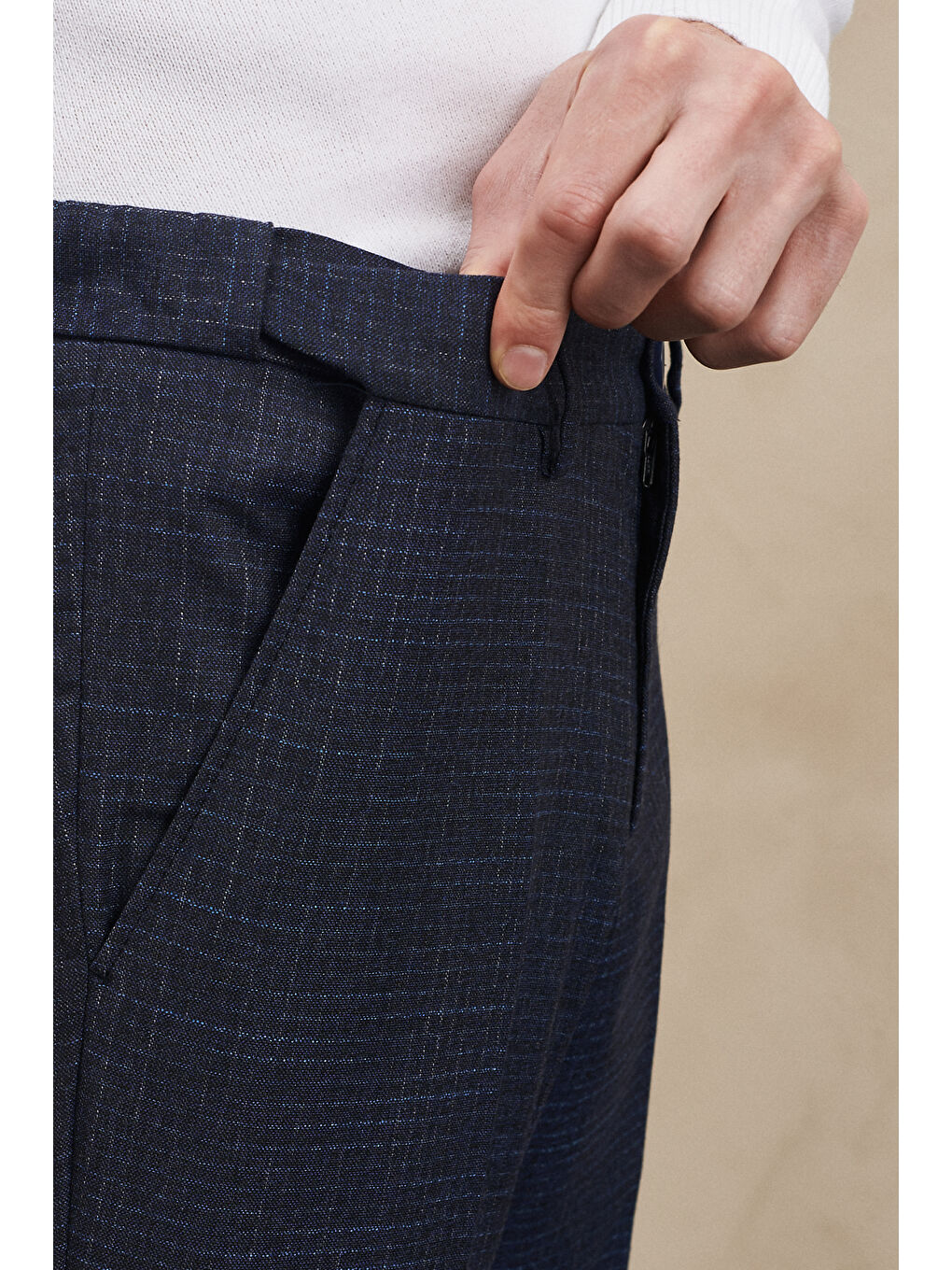 Erkek Lacivert Slim Fit Dar Kesim Desenli Beli Lastikli Pantolon-2