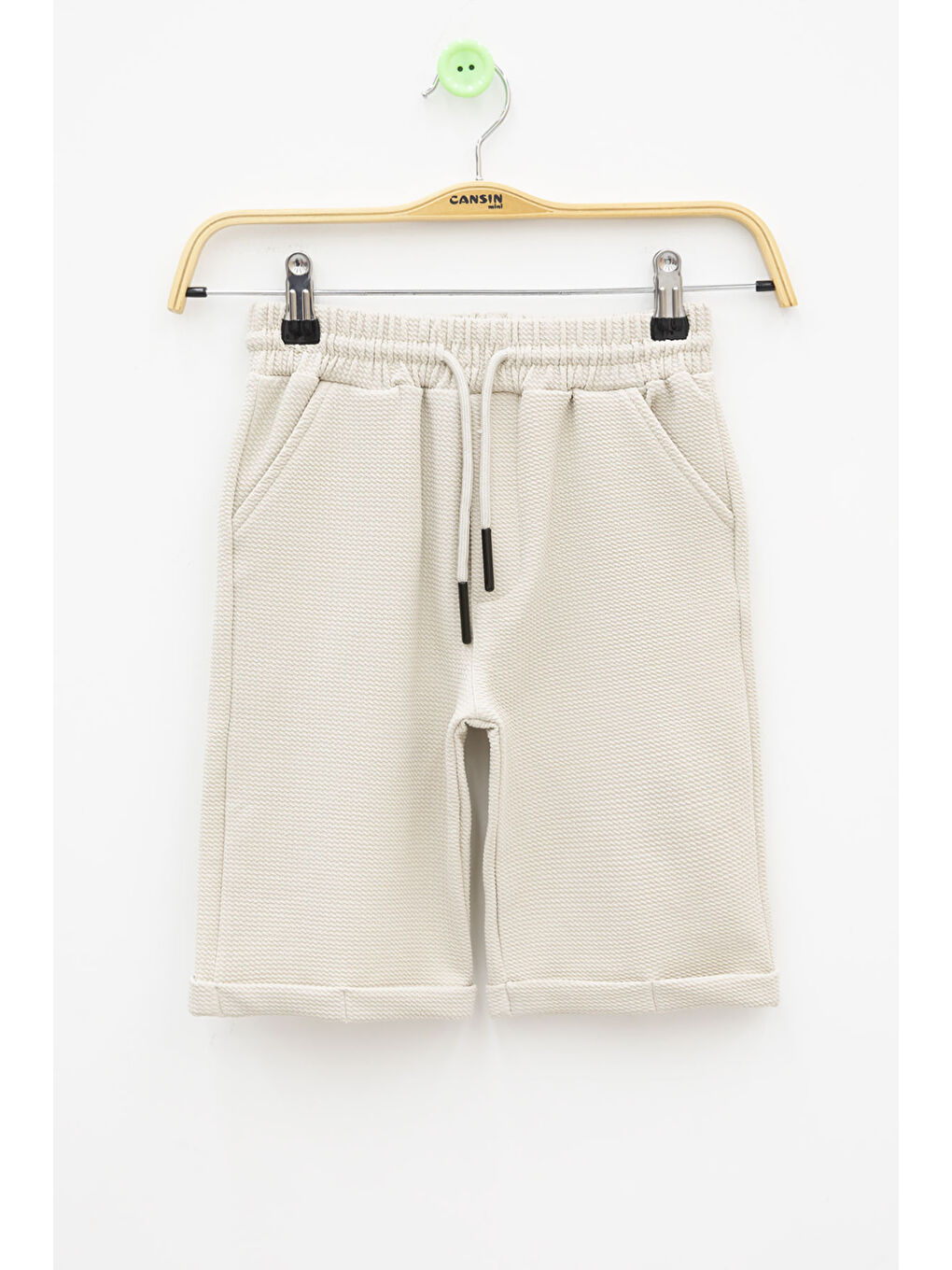 Ekru Krem Beli Lastikli Ponpon Kumaş Basic Erkek Çocuk Şort 21170