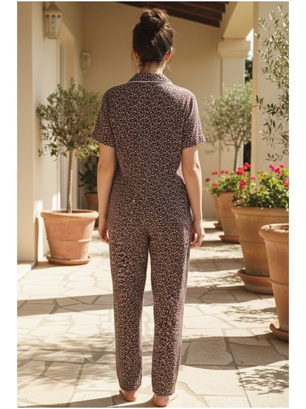 Bordo Düğmeli Biyeli Viskon Örme Pijama Takım 26120766-2