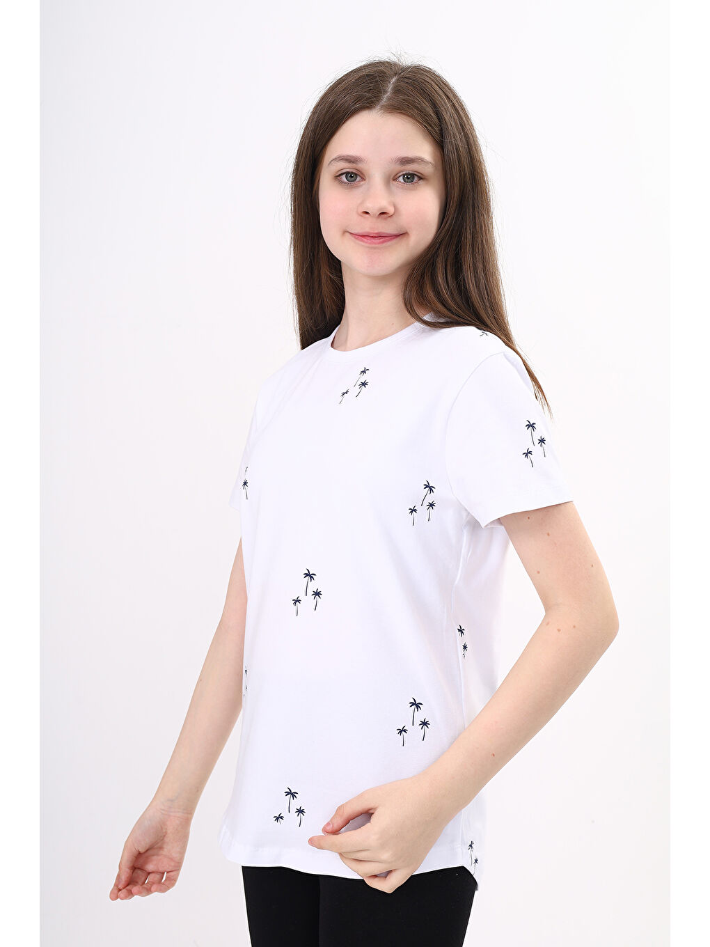 Beyaz Kız Çocuk Baskılı Tişört-1