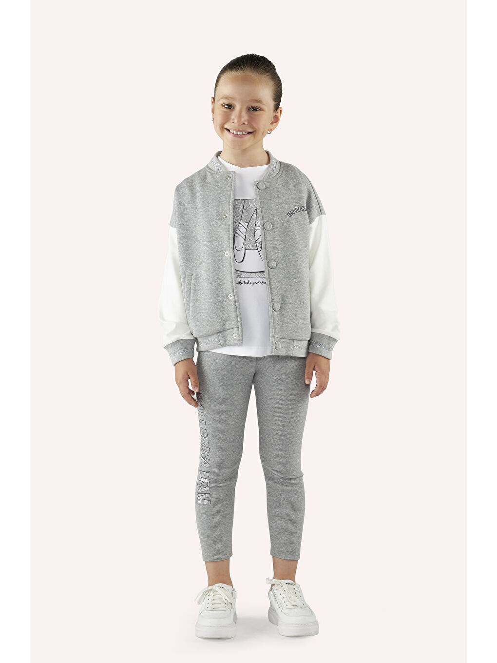 Gri Kız Çocuk Baskı Detaylı Tayt