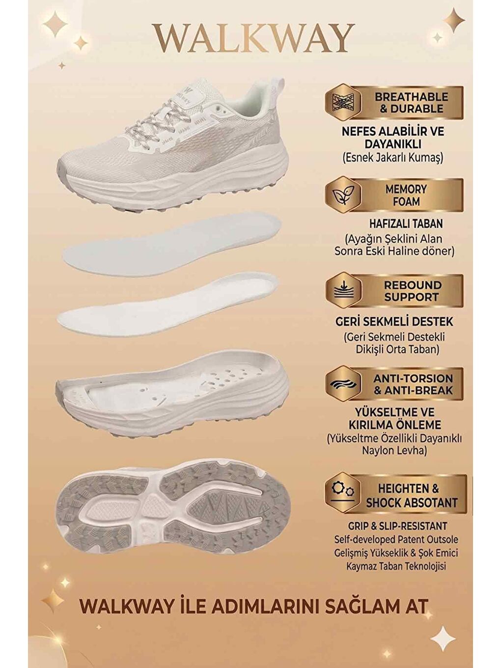 Beyaz Gümüş Fileli Hafif Esnek Hafızalı Taban Unisex Spor Ayakkabı Flexion G-4