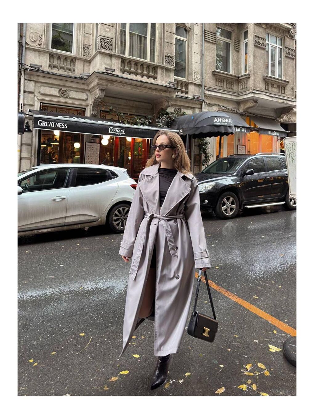 Gri Kadın Krem Kuşaklı Yeni Sezon Trençkot