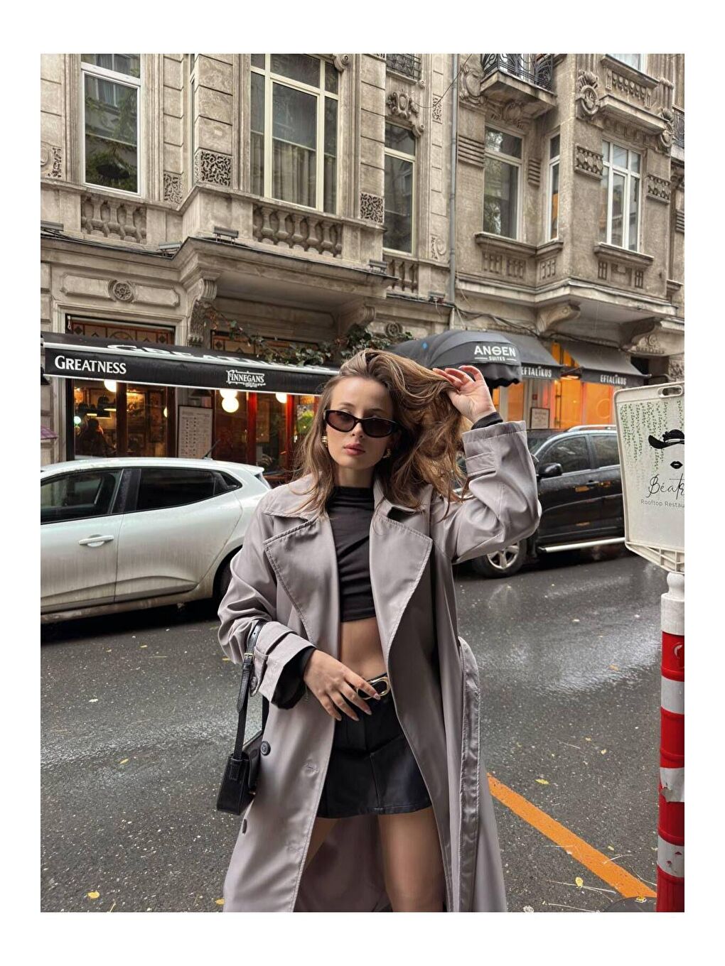 Gri Kadın Krem Kuşaklı Yeni Sezon Trençkot-1