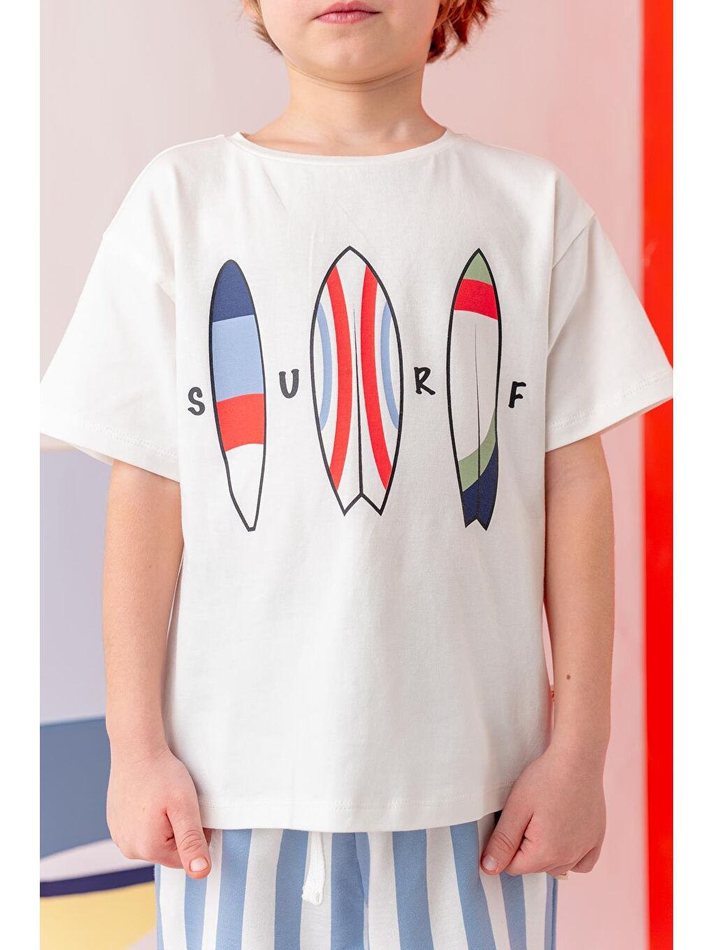 Erkek Çoçuk Sörf Baskılı T-Shirt - Ekru