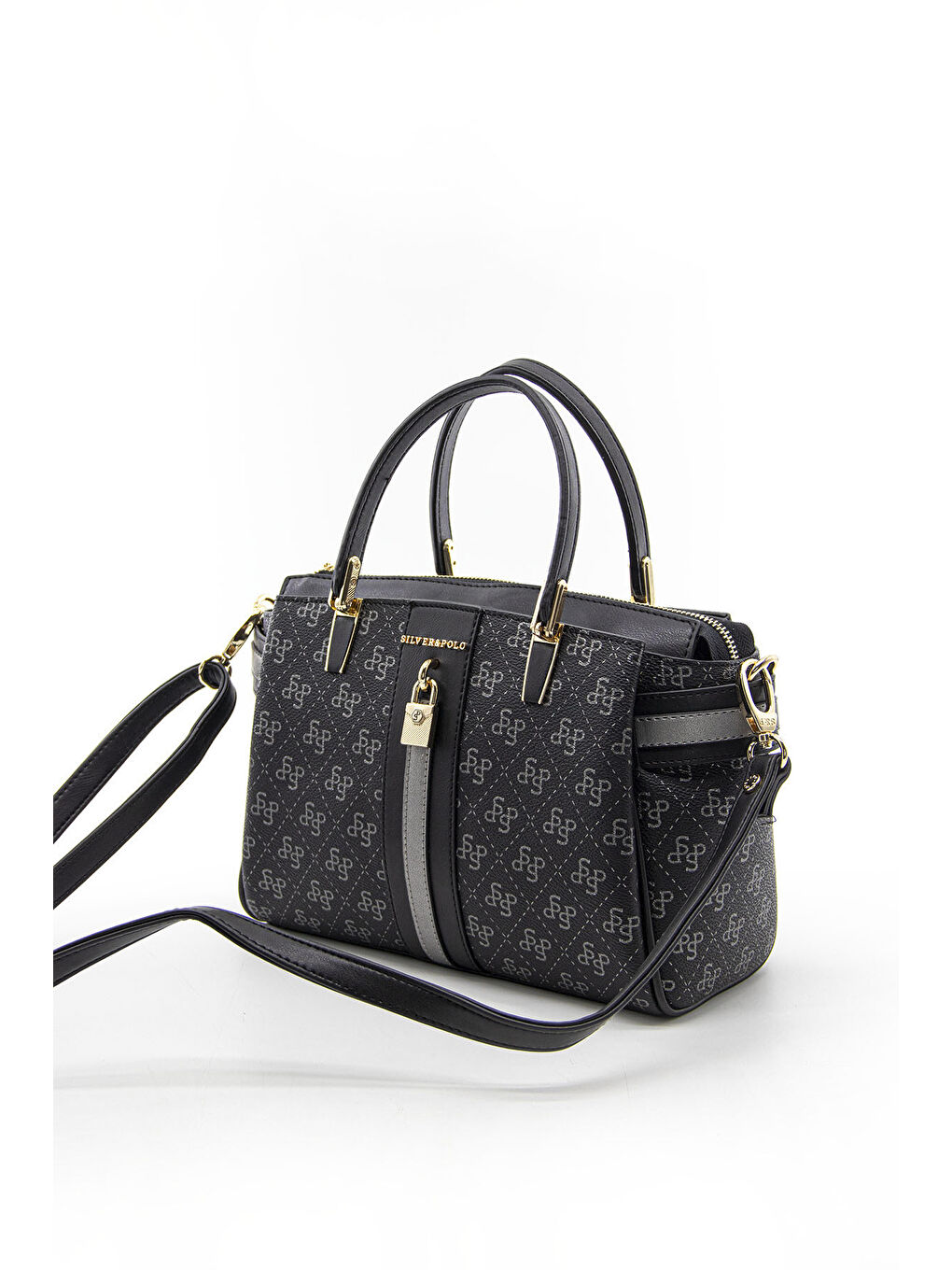 Siyah Kadın Omuz Çantası 1103-44318 BAYAN ÇANTASI M178 SİYAH PLATİN-MAT SİYAH-PLATİN-4