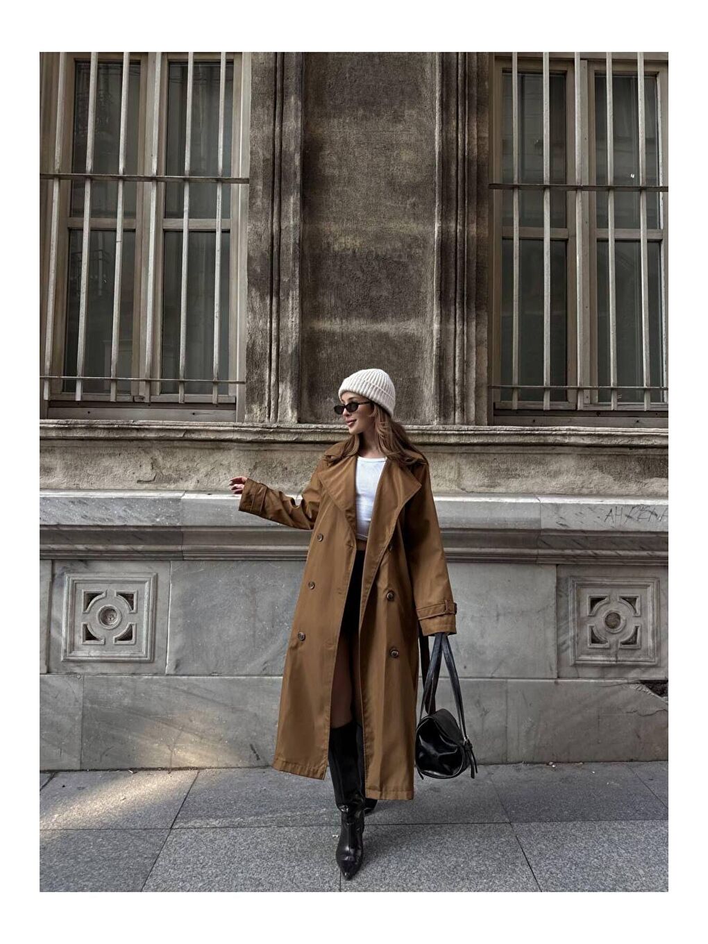 Kahverengi Kadın Krem Kuşaklı Yeni Sezon Trençkot-1