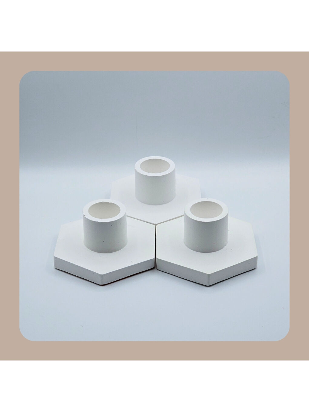 Beyaz Lumen Dekoratif 3'lü Mumluk & Şamdan Seti-4