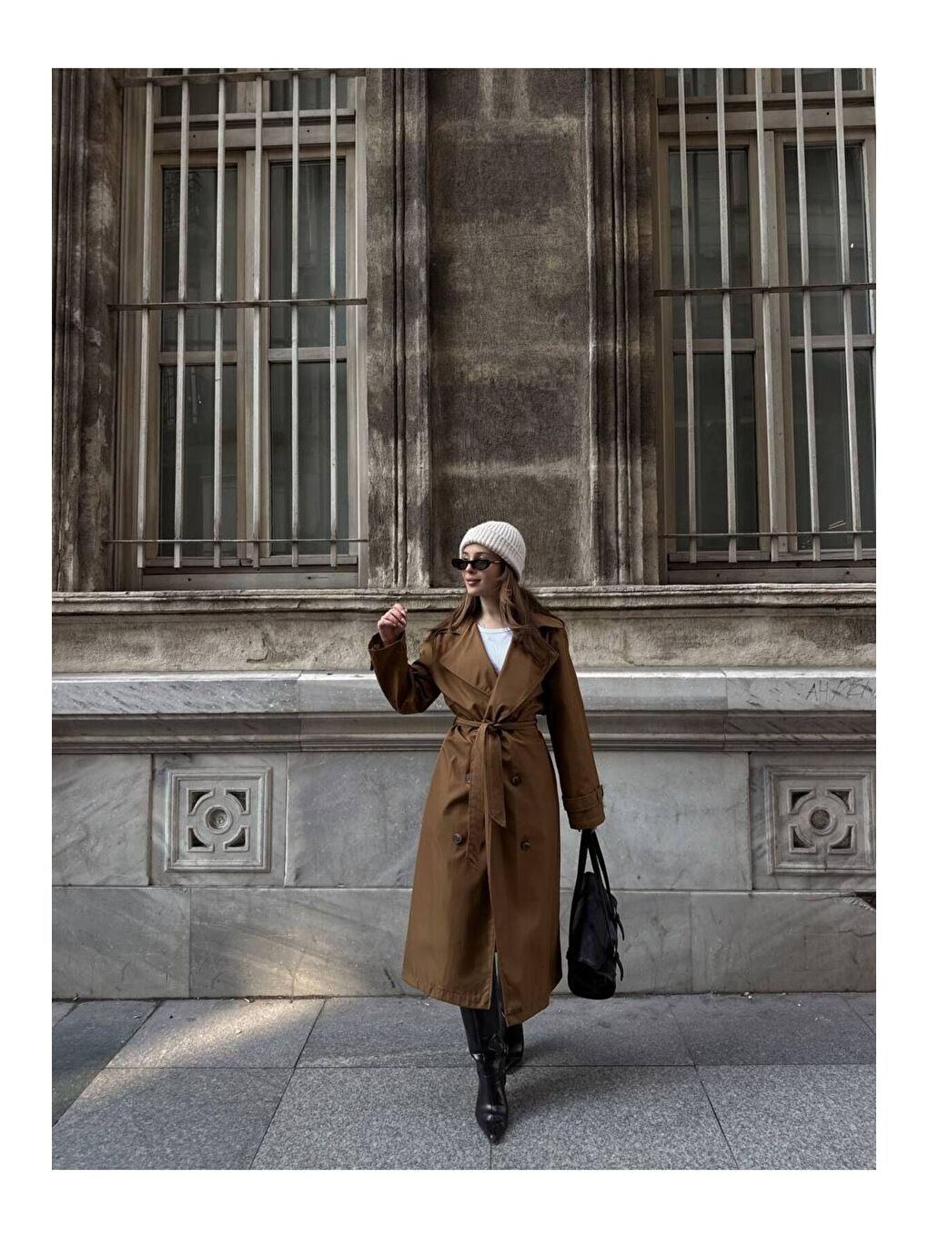 Kahverengi Kadın Krem Kuşaklı Yeni Sezon Trençkot-2