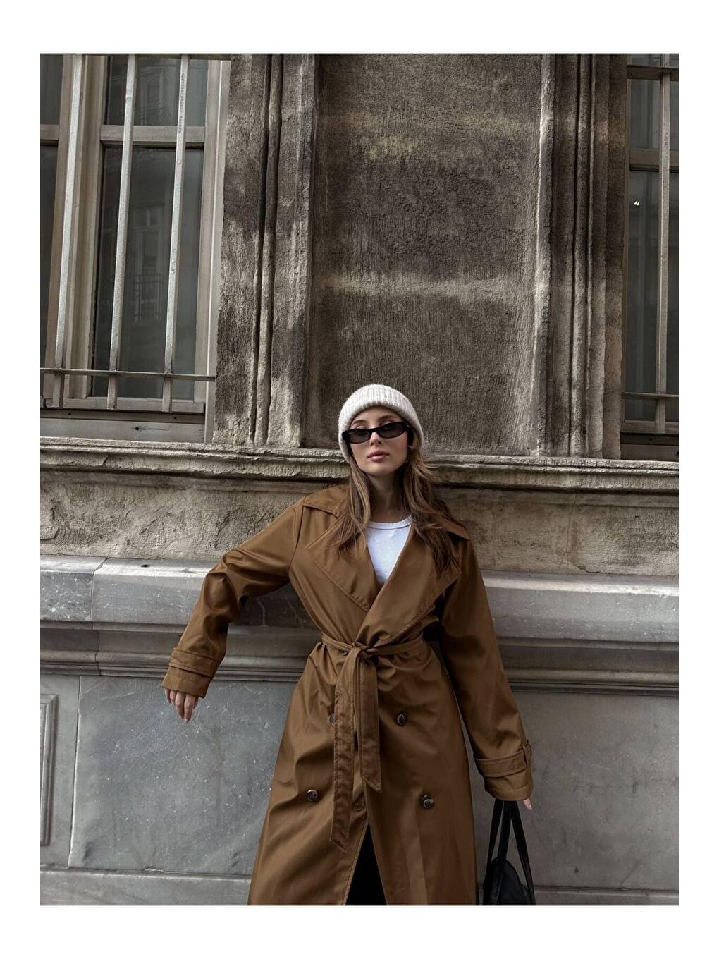 Kahverengi Kadın Krem Kuşaklı Yeni Sezon Trençkot-7