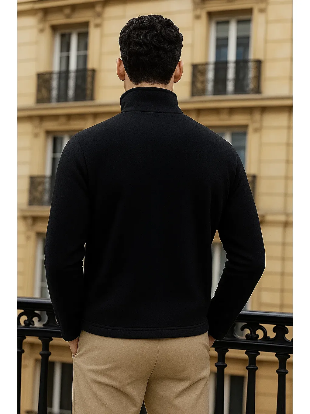 Erkek Kışlık Basic Fermuarlı Cepli Siyah Polar Hırka-4