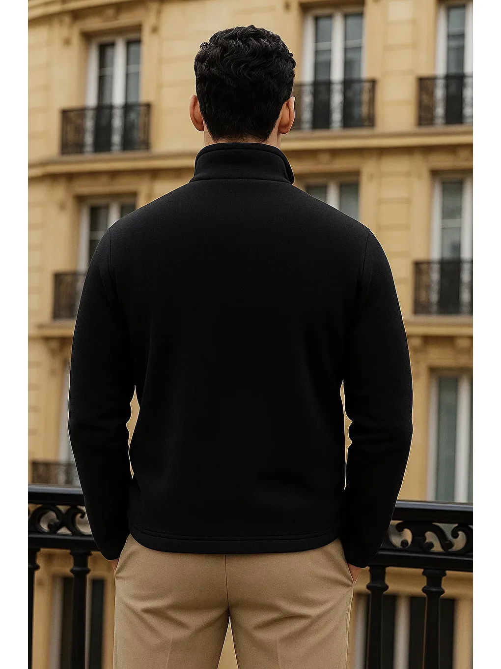 Erkek Kışlık Basic Fermuarlı Cepli Siyah Polar Hırka-5