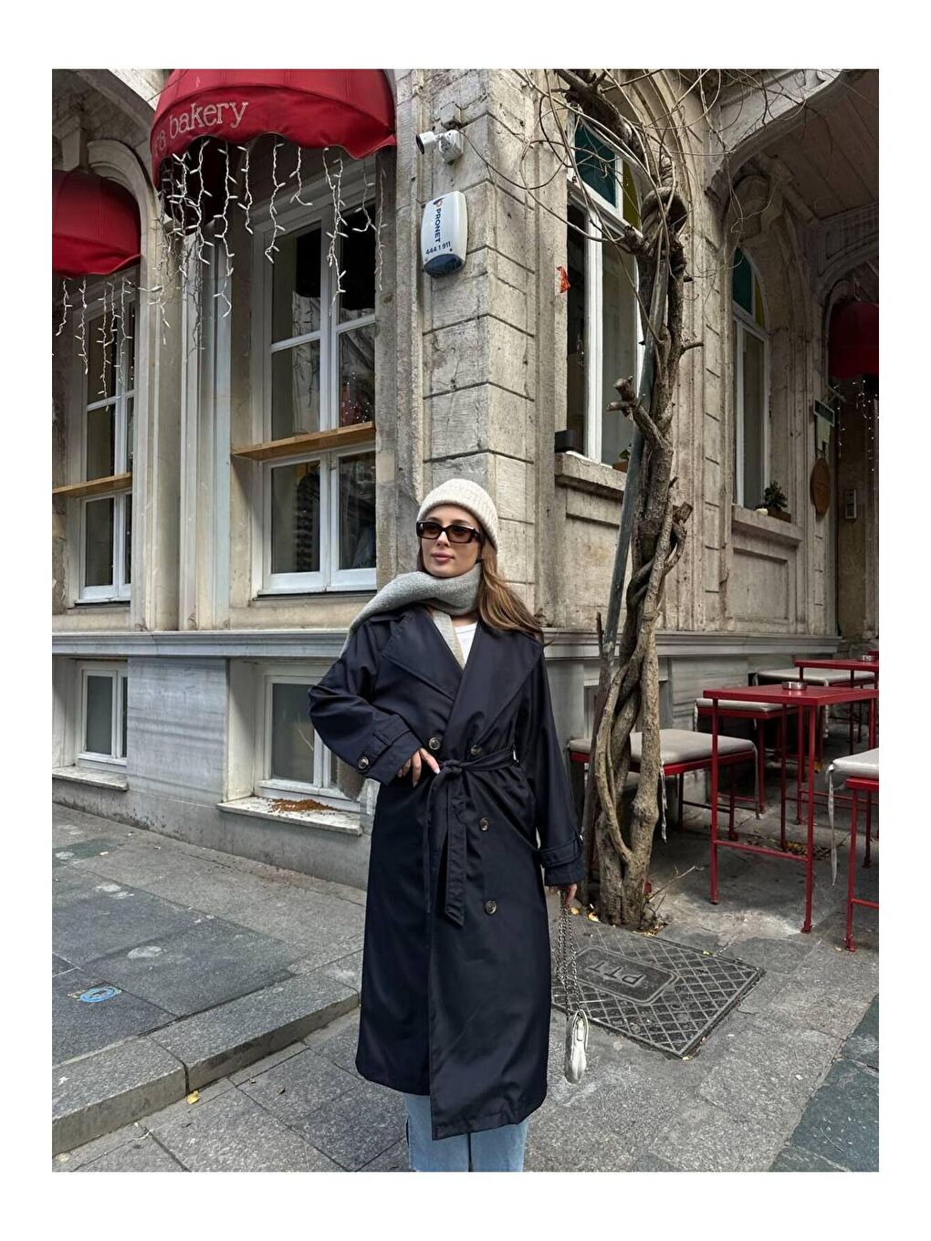 Meecy Lacivert Kadın Krem Kuşaklı Yeni Sezon Trençkot - 2