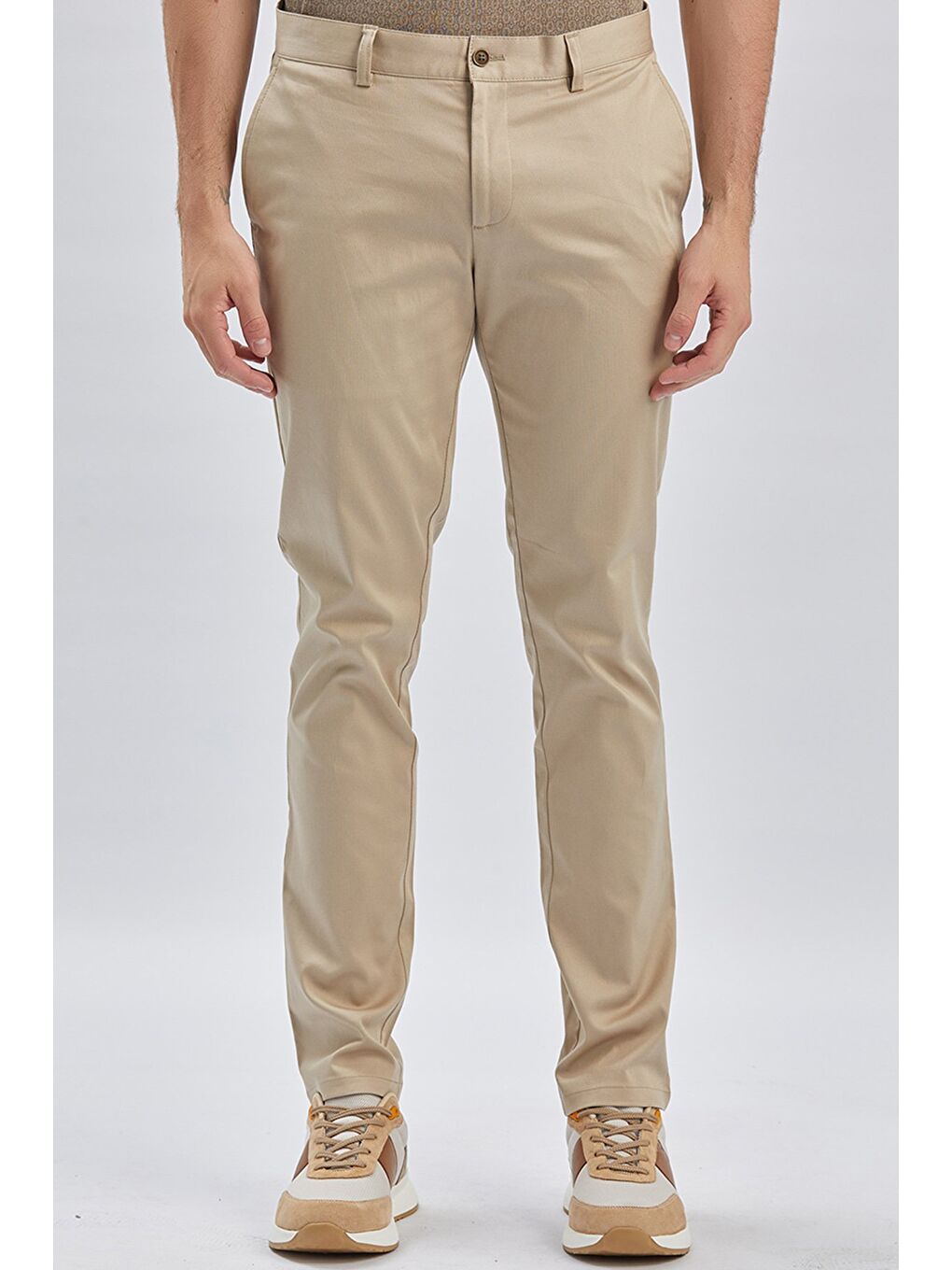 Bej Pamuklu Yandan Cepli Casual Slim Fit Chino Pantolon 1003240161