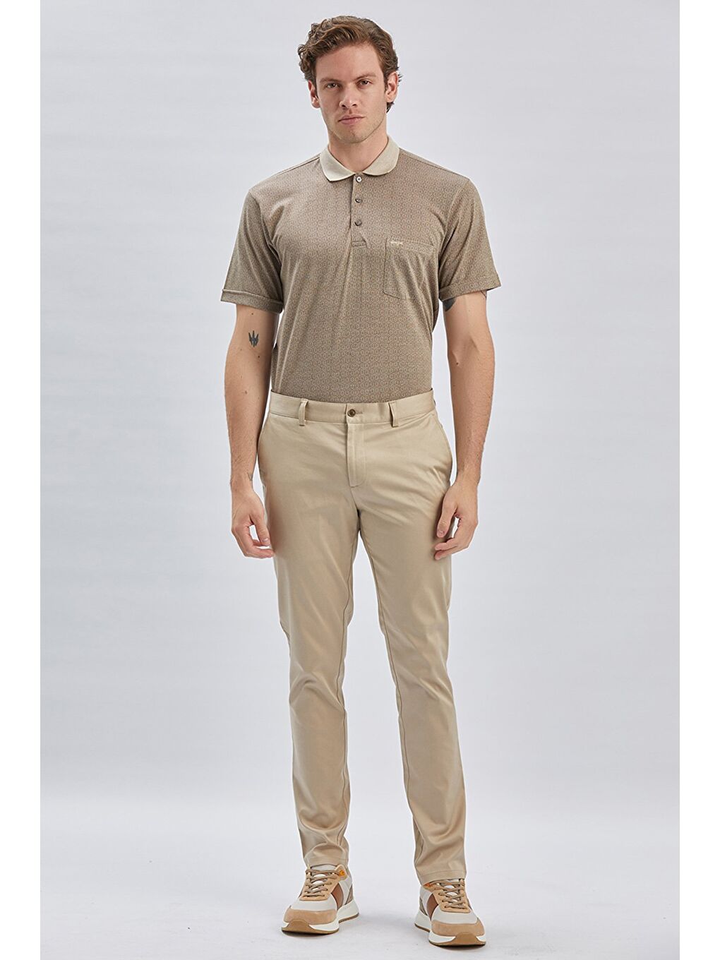 Bej Pamuklu Yandan Cepli Casual Slim Fit Chino Pantolon 1003240161-1
