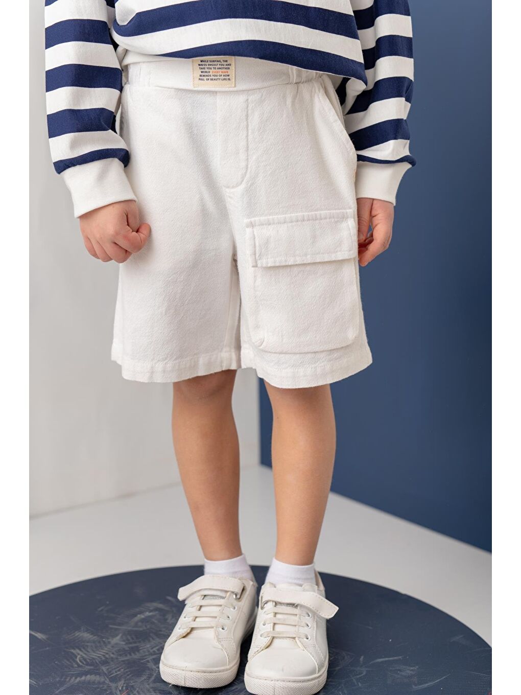 Erkek Çoçuk Kargo Çepli Kısa Şort - Beyaz