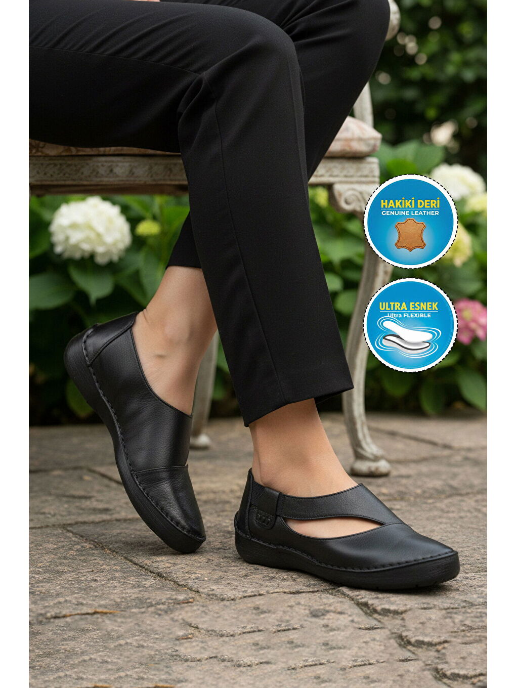 Premium Siyah Hakiki Deri Anatomik Kadın Casual Ayakkabı 44284 Z-2