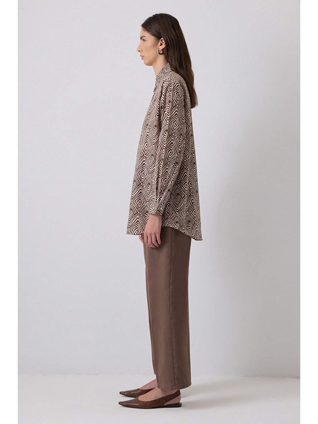 Siyah %100 Pamuklu Desenli Oversıze Gömlek-2