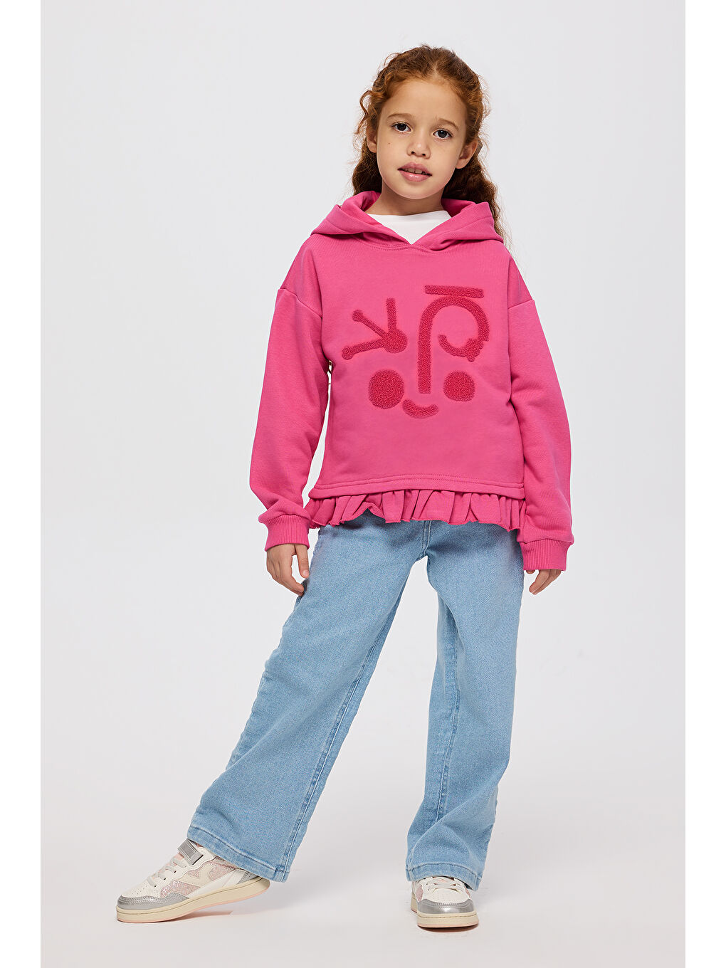 Kız Çocuk Uzun Kollu Süzene Nakışlı Kapüşonlu Fuşya Sweatshirt