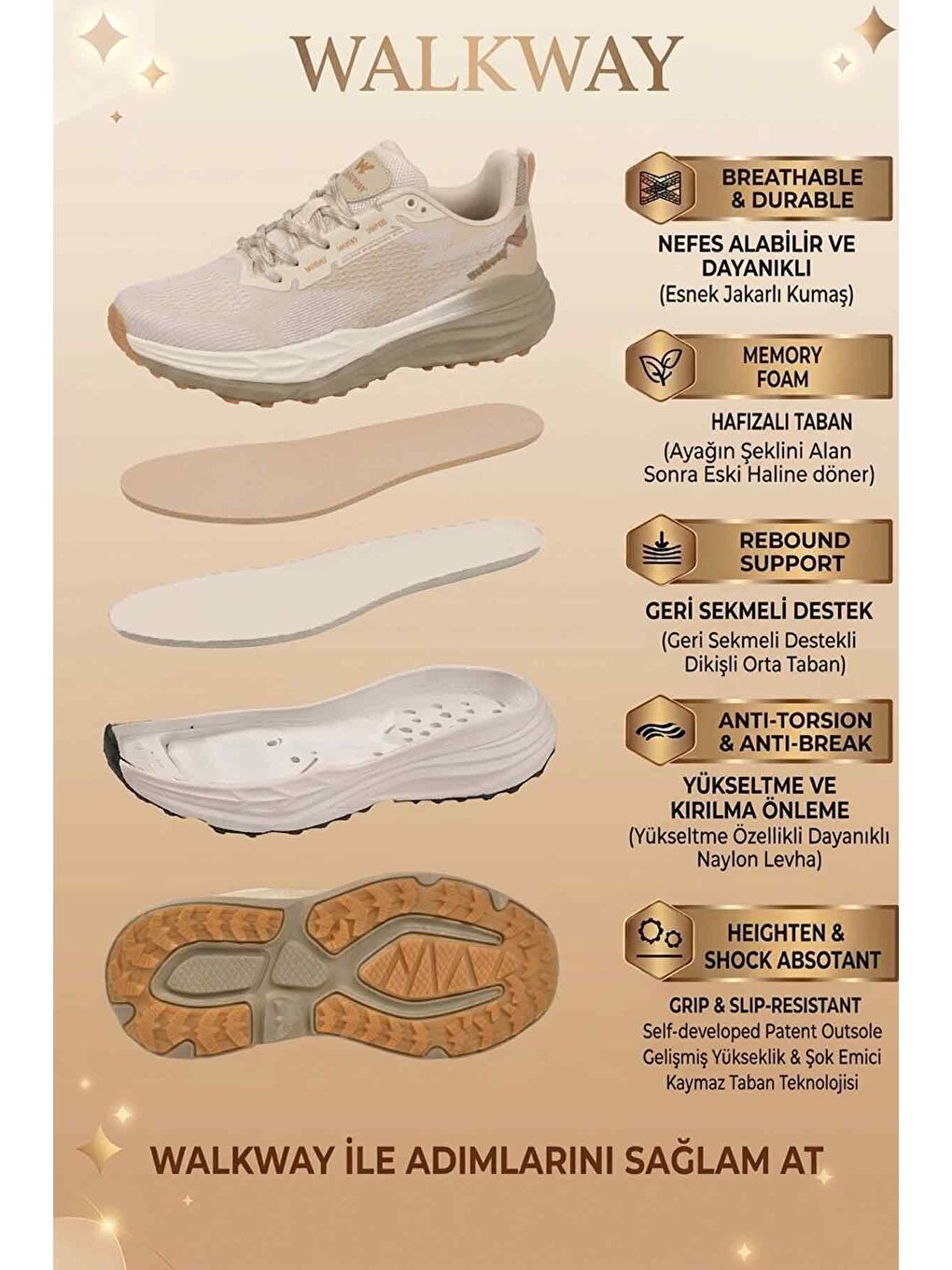 Bej Fileli Hafif Esnek Hafızalı Taban Unisex Spor Ayakkabı Flexion G-4