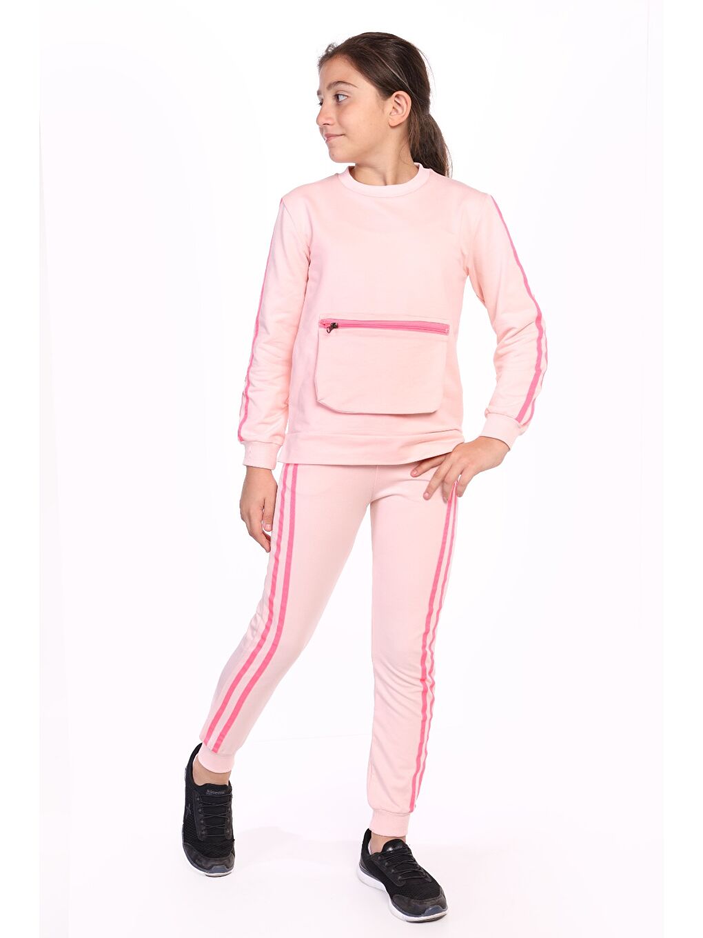 Pembe Kız Çocuk Garni Detaylı Eşofman Takım