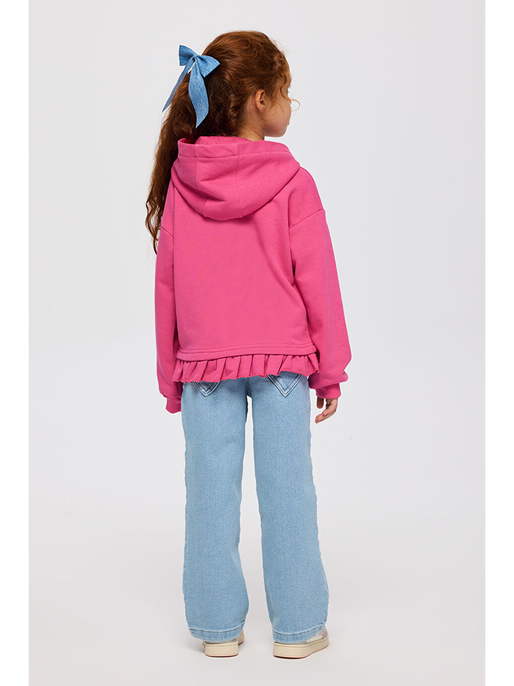 Kız Çocuk Uzun Kollu Süzene Nakışlı Kapüşonlu Fuşya Sweatshirt-1