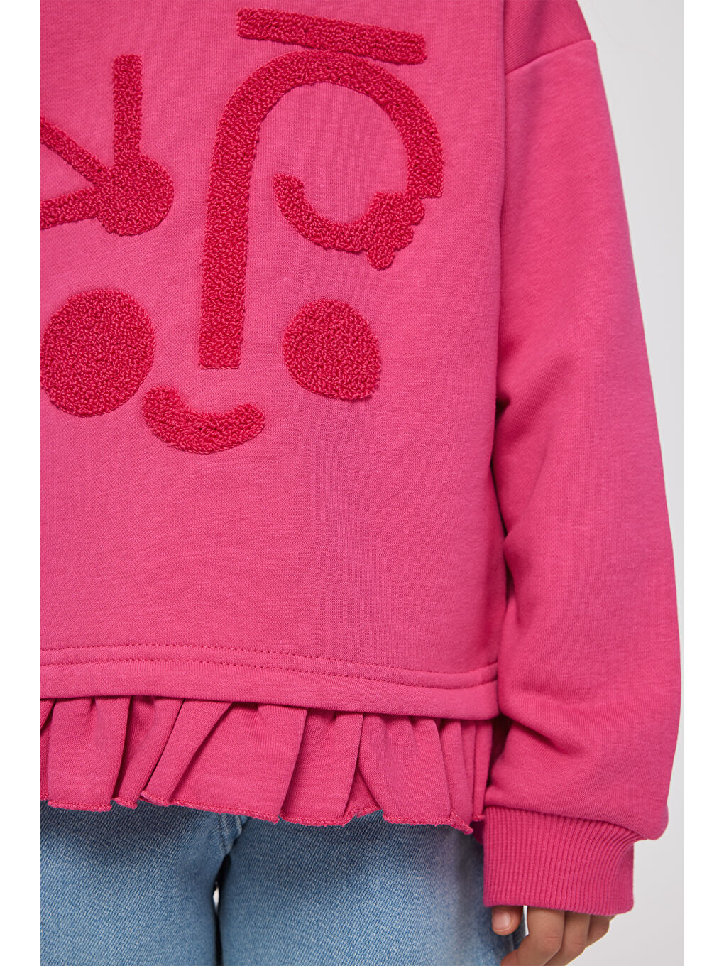 Kız Çocuk Uzun Kollu Süzene Nakışlı Kapüşonlu Fuşya Sweatshirt-3