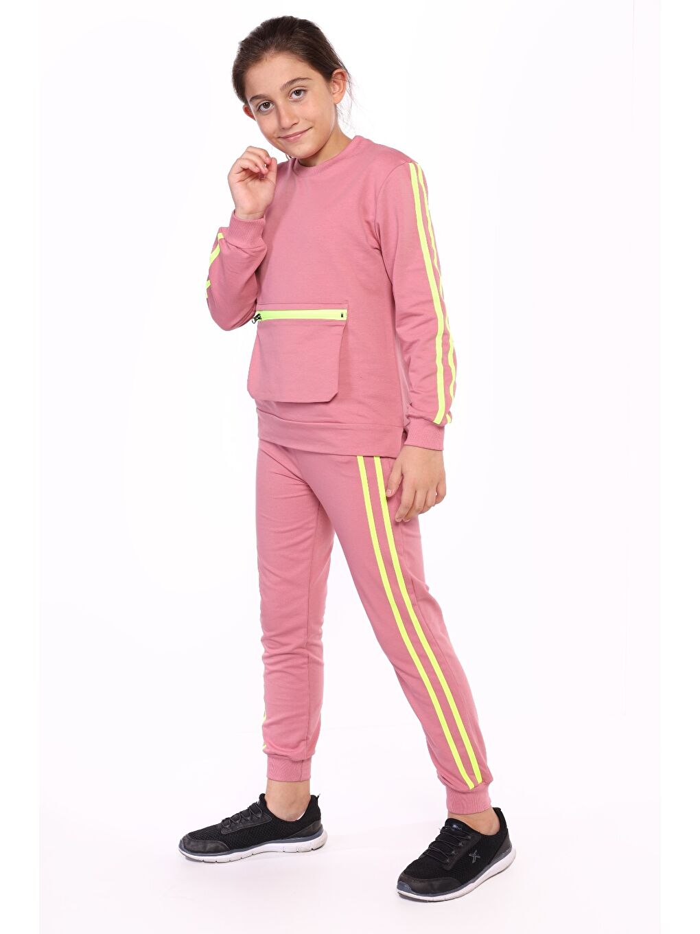 Pembe Kız Çocuk Garni Detaylı Eşofman Takım-1