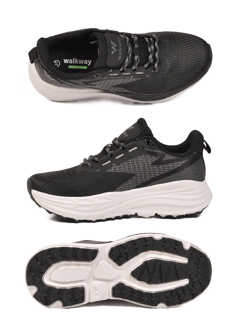 Siyah Beyaz Fileli Hafif Esnek Hafızalı Taban Unisex Spor Ayakkabı Flexion G-3