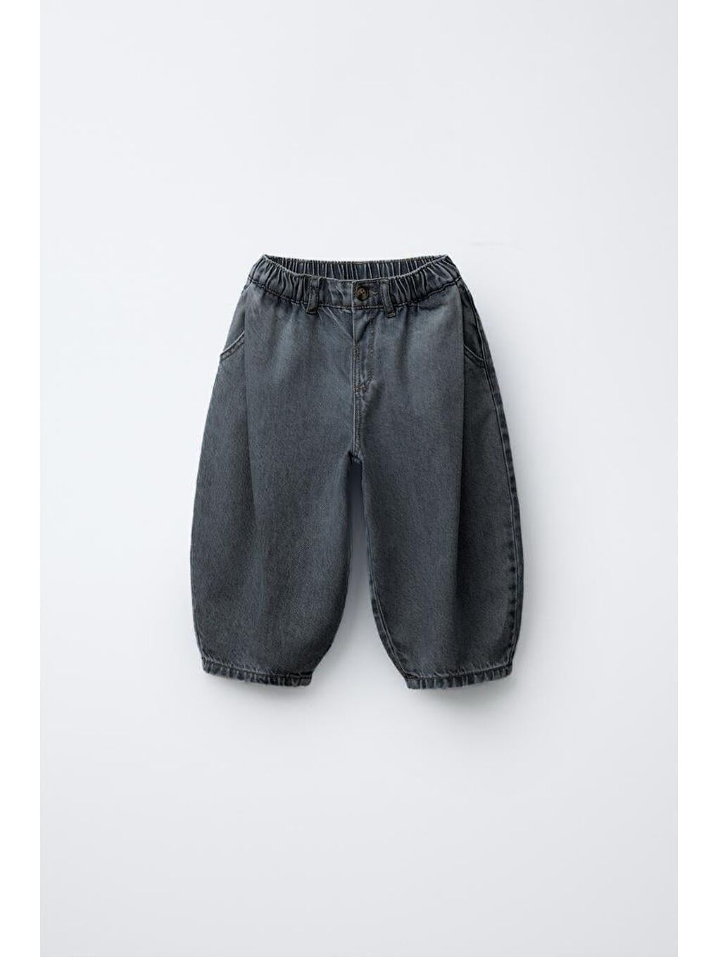 Antrasit Unisex Çocuk Pamuklu Balloon Kesim Jean Pantolon Lastikli Paça Detaylı