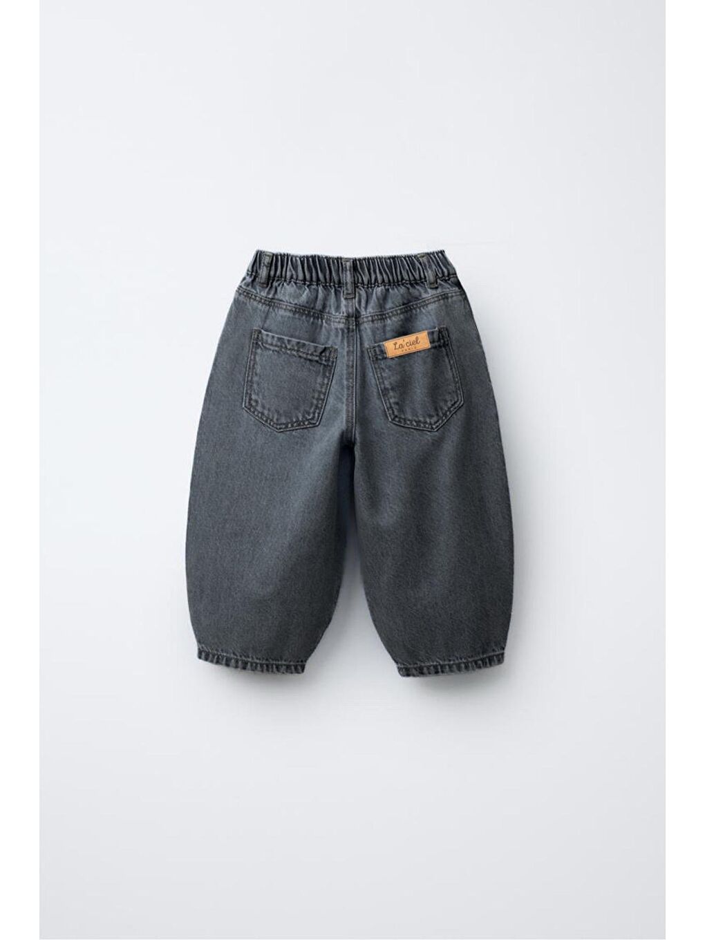 Antrasit Unisex Çocuk Pamuklu Balloon Kesim Jean Pantolon Lastikli Paça Detaylı-1