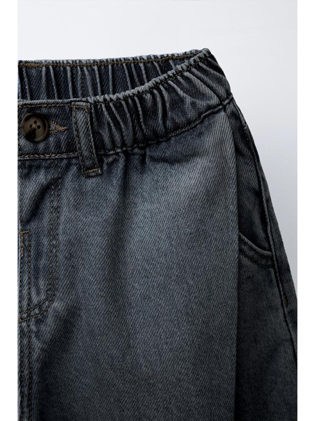 Antrasit Unisex Çocuk Pamuklu Balloon Kesim Jean Pantolon Lastikli Paça Detaylı-2