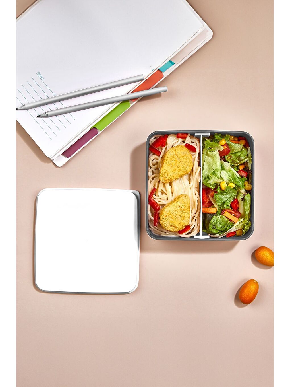 2 Katlı Ayarlanabilir Kare Beslenme Kabı Çatal Kaşık Servisli Yemek Saklama Kutusu Antrasit-4