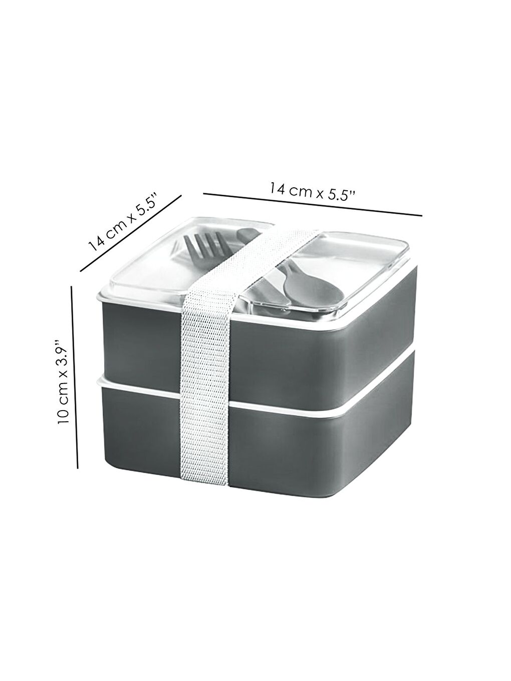 2 Katlı Ayarlanabilir Kare Beslenme Kabı Çatal Kaşık Servisli Yemek Saklama Kutusu Antrasit-7