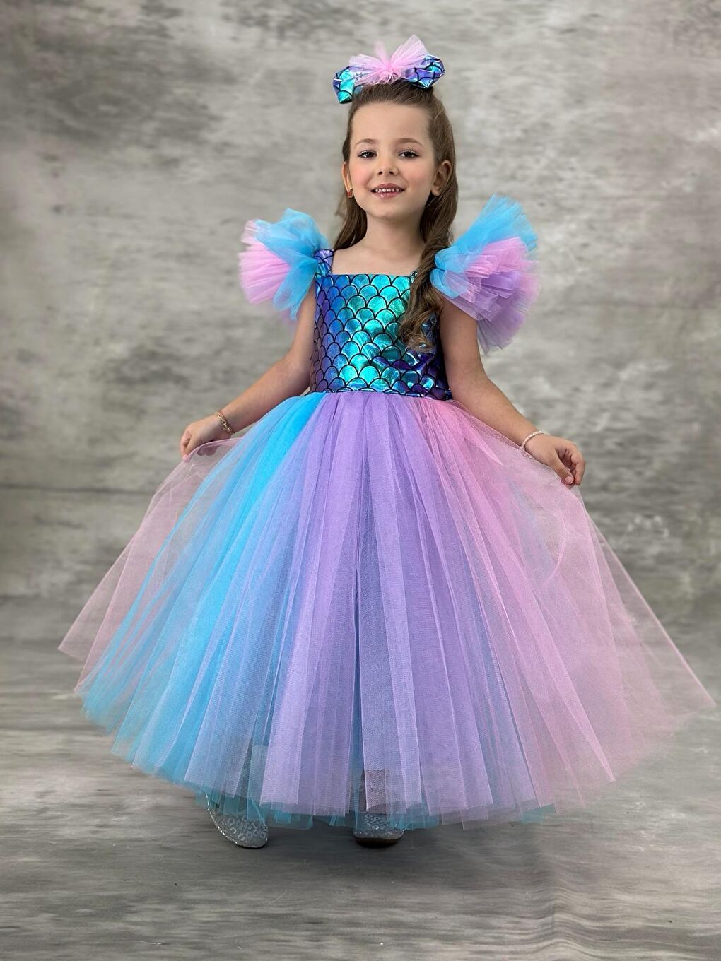 Karışık Deniz Kızı Tütü Etekli Kız Çocuk Abiye Elbise