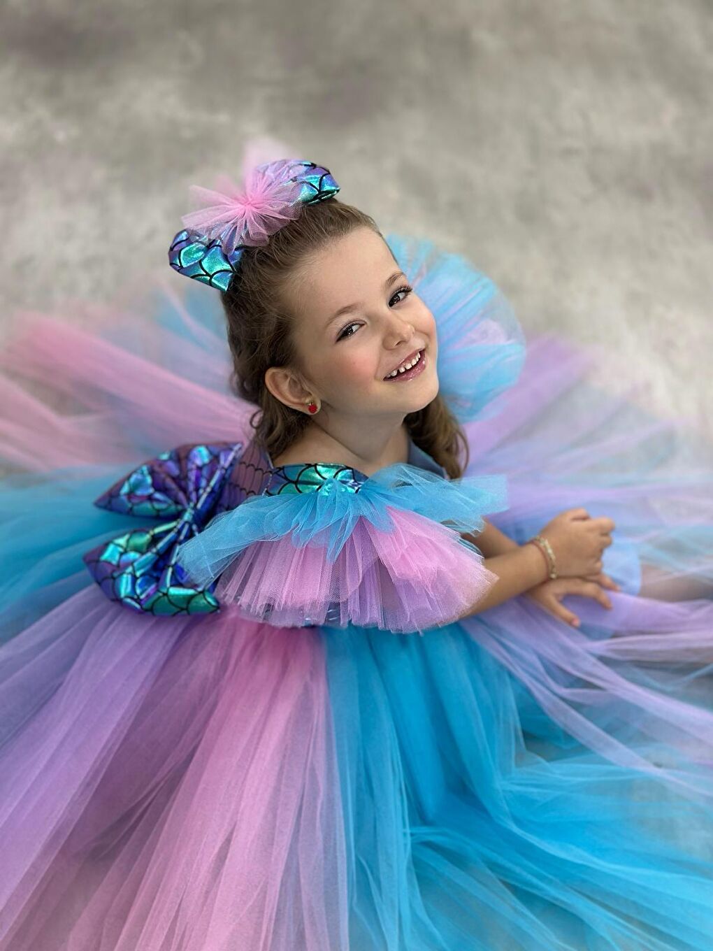 Karışık Deniz Kızı Tütü Etekli Kız Çocuk Abiye Elbise-2